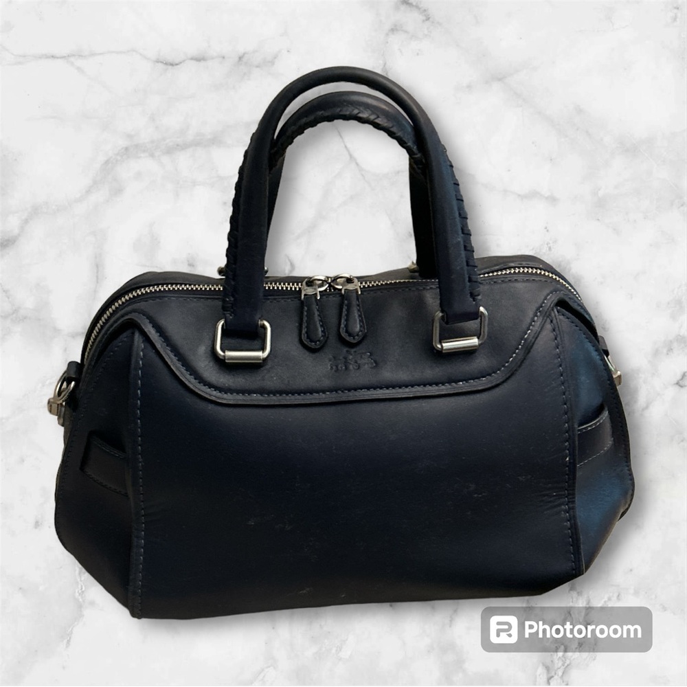 COACH ACE LEATHER SATCHEL - Indigo with silver tone accents. No shoulder strap.
